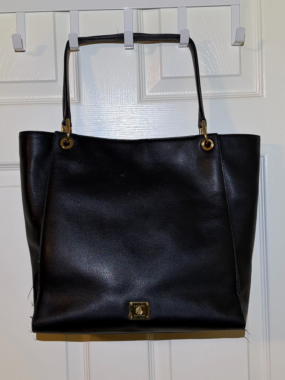 Ralph Lauren Luxe Roomy Black Leather Bag with Gold Hardware